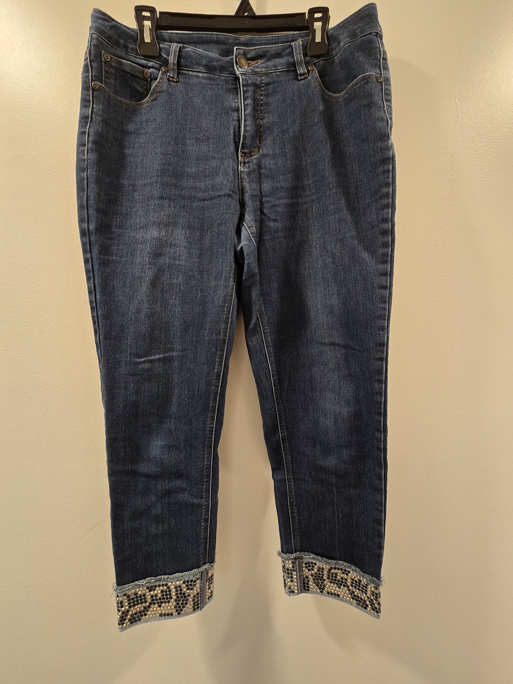 Slimsation By Multiples Dark Blue Ankle Jeans with Jeweled Ankle Cuffs